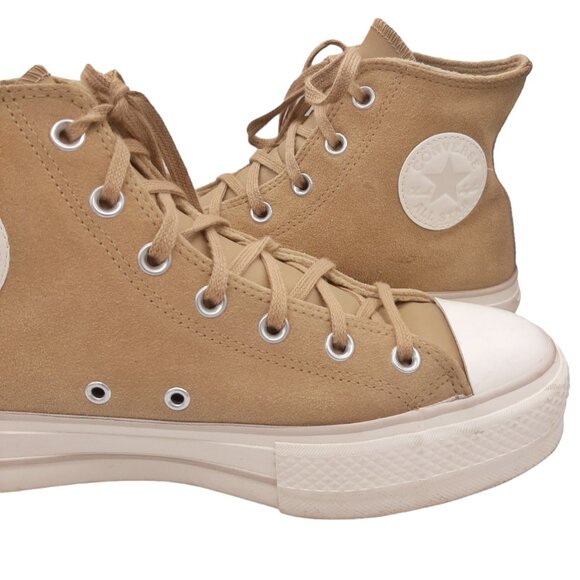 Converse Beige Tan Suede Platform High Top Shoes SZ 10 - Picture 3 of 13